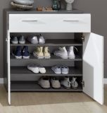 Schuhkommode Line in Hochglanz wei und Sardegna grau Rauchsilber Schuhschrank 80 x 87 cm Flur Kommode