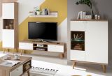 Wohnwand Helge in wei und Eiche Riviera Schrankwand skandinavisch 4-teilig 320 x 197 cm