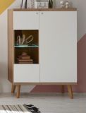 Highboard Helge in wei und Eiche Riviera Vitrine skandinavisch 90 x 134 cm