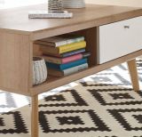 Couchtisch Helge in wei und Eiche Riviera Beistelltisch skandinavisch mit Schubkasten 107 x 67 cm