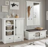 Garderobenpaneel Hooge in Pinie wei Landhaus Wandgarderobe mit Spiegel 105 x 140 cm