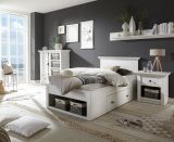 Bett Hooge in Pinie wei Landhaus Stauraumbett mit Bettschubkasten Liegeflche 90 x 200 cm