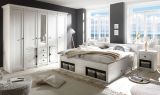 Schlafzimmer komplett Hooge in Pinie wei Landhaus Komplettzimmer mit Doppelbett, Kleiderschrank und 2 x Nachttisch