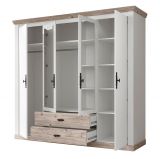 Kleiderschrank Rovola in Pinie wei / Oslo Pinie Landhaus Drehtrenschrank 4-trig mit Spiegel 217 x 201 cm