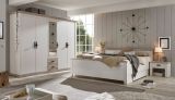 Schlafzimmer komplett Rovola in Pinie wei / Oslo Pinie Landhaus Komplettzimmer mit Doppelbett, Kleiderschrank und 2 x Nachttisch