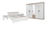 Schlafzimmer komplett Rovola in Pinie wei / Oslo Pinie Landhaus Komplettzimmer mit Doppelbett, Kleiderschrank und 2 x Nachttisch