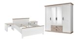 Schlafzimmer komplett Rovola in Pinie wei / Oslo Pinie Landhaus Komplettzimmer mit Bett, Kleiderschrank und 2 x Nachttisch
