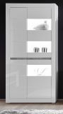 Vitrine Nobile in Hochglanz wei und Stone Design grau Vitrinenschrank 100 x 198 cm