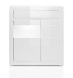 Vitrine Nobile in Hochglanz wei und Stone Design grau Vitrinenschrank 100 x 112 cm Kommode