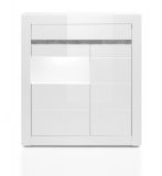 Vitrine Nobile in Hochglanz wei und Stone Design grau Vitrinenschrank 100 x 112 cm Kommode