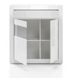 Vitrine Nobile in Hochglanz wei und Stone Design grau Vitrinenschrank 100 x 112 cm Kommode