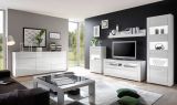 Vitrine Nobile in Hochglanz wei und Stone Design grau Highboard 66 x 112 cm