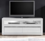 TV-Lowboard Nobile in Hochglanz wei und Stone Design grau TV-Unterteil in Komforthhe 150 x 63 cm