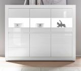 Highboard Nobile in Hochglanz wei und Stone Design grau Sideboard 164 x 131 cm