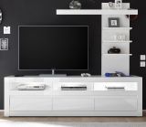 Wohnwand 2-tlg. Nobile in Hochglanz wei und Stone Design grau TV-Lowboard und Wandregal 217 x 163 cm