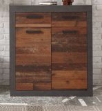 Kommode Ward in Old Used Wood Shabby Design mit Matera grau Schuhschrank 92 x 104 cm