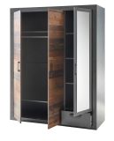 Kleiderschrank Ward in Old Used Wood Shabby Design mit Matera grau Drehtrenschrank 3-trig mit Spiegel 150 x 201 cm