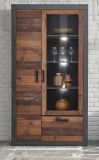 Vitrine Ward in Old Used Wood Shabby Design mit Matera grau Vitrinenschrank 97 x 201 cm