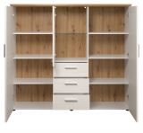 Highboard Shade in Andersen Pinie wei und Artisan Eiche Landhaus Anrichte 159 x 140 cm
