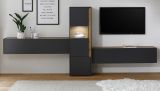 Wohnkombination Center in grau matt und Wotan Eiche Wohnwand 3-teilig 350 x 155 cm