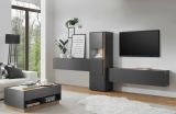 Wohnkombination Center in grau matt und Wotan Eiche Wohnwand 3-teilig 350 x 155 cm