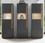 Schrank Set 3-teilig Center in grau matt und Wotan Eiche Wohnkombination 3 x Vitrine 190 x 155 cm