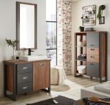 Badezimmer Highboard Auburn in Eiche Stirling und Matera grau Badmbel Midischrank 90 x 140 cm
