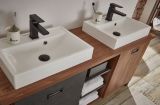 Badmbel Set 5-teilig Auburn in Eiche Stirling und Matera grau Doppelwaschtisch inkl. 2 x Waschbecken 138 x 205 cm Badkombination