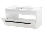 Badmbel Set Design-D in wei Hochglanz und schwarz Badkombination MIT Waschbecken 135 x 200 cm