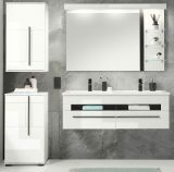 Badmbel Set Design-D in wei Hochglanz und schwarz Badkombination MIT Doppelwaschbecken und LED Beleuchtung 175 x 200 cm