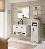 Badkombination Rovola in Pinie wei / Oslo Pinie Landhaus Badmbel Set 5-tlg. hngend MIT Waschbecken 143 x 200 cm