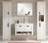 Badkombination Rovola in Pinie wei / Oslo Pinie Landhaus Badmbel Set 5-tlg. hngend MIT Waschbecken 205 x 200 cm