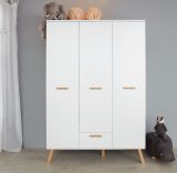 Babyzimmer Mats in wei� matt mit Buche massiv komplett Set 3-teilig mit Wickelkommode Kleiderschrank und Babybett