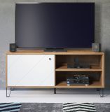 TV-Lowboard Touch in wei matt mit Rautenoptik und Eiche Artisan TV-Unterteil 123 cm