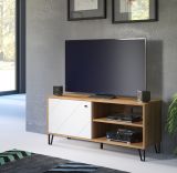 TV-Lowboard Touch in wei matt mit Rautenoptik und Eiche Artisan TV-Unterteil 123 cm