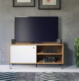 TV-Lowboard Touch in wei matt mit Rautenoptik und Eiche Artisan TV-Unterteil 123 cm