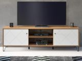 TV-Lowboard Touch in wei matt mit Rautenoptik und Eiche Artisan TV-Unterteil 183 cm