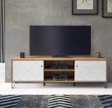 TV-Lowboard Touch in wei matt mit Rautenoptik und Eiche Artisan TV-Unterteil 183 cm