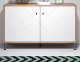 Kommode Touch in wei matt mit Rautenoptik und Eiche Artisan Sideboard 123 cm