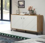 Kommode Touch in wei matt mit Rautenoptik und Eiche Artisan Sideboard 123 cm