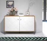 Kommode Touch in wei matt mit Rautenoptik und Eiche Artisan Sideboard 123 cm