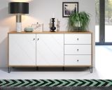 Sideboard Touch in wei matt mit Rautenoptik und Eiche Artisan Kommode 183 cm