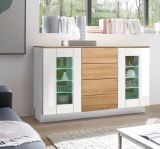 Sideboard Savanna in wei Hochglanz und Grandson Eiche Kommode 136 x 85 cm
