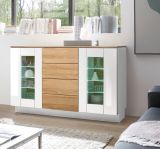 Sideboard Savanna in wei Hochglanz und Grandson Eiche Kommode 136 x 85 cm