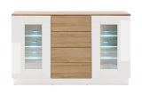 Sideboard Savanna in wei Hochglanz und Grandson Eiche Kommode 136 x 85 cm