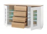 Sideboard Savanna in wei Hochglanz und Grandson Eiche Kommode 136 x 85 cm