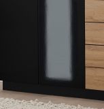 Sideboard Savanna in schwarz Hochglanz und Grandson Eiche Kommode 136 x 85 cm