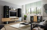 Sideboard Savanna in schwarz Hochglanz und Grandson Eiche Kommode 136 x 85 cm