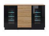 Sideboard Savanna in schwarz Hochglanz und Grandson Eiche Kommode 136 x 85 cm