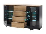 Sideboard Savanna in schwarz Hochglanz und Grandson Eiche Kommode 136 x 85 cm